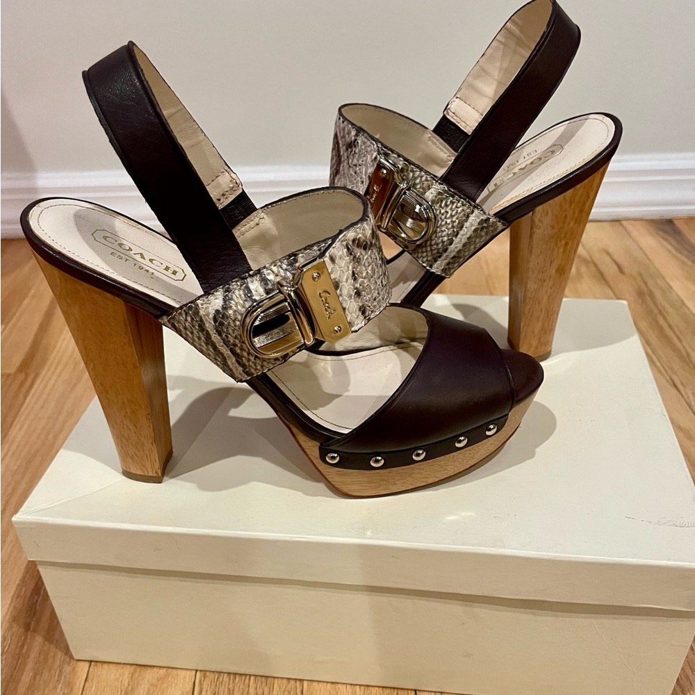 Coach Darcy Printed Python/Snake Print/Animal Print Wooden Heeled Shoes Size 7.5